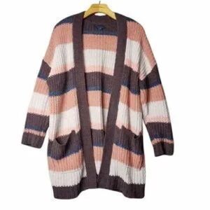 American Eagle Outfitters Pink and Brown Striped Cardigan